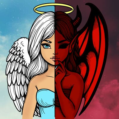 realistic angel half demon
