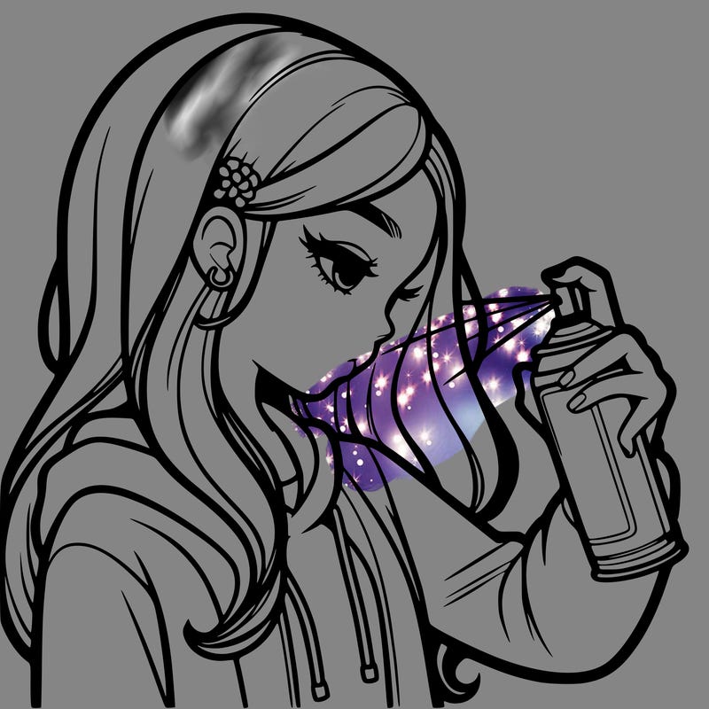 a realistic girl spray painting