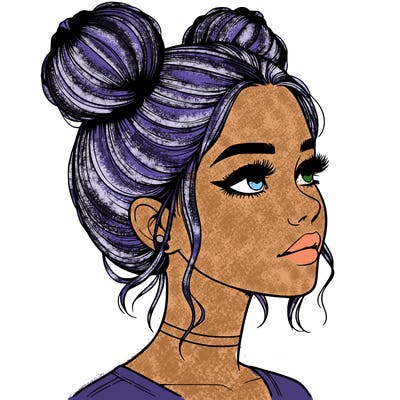 realistic girl with buns on the top of her head