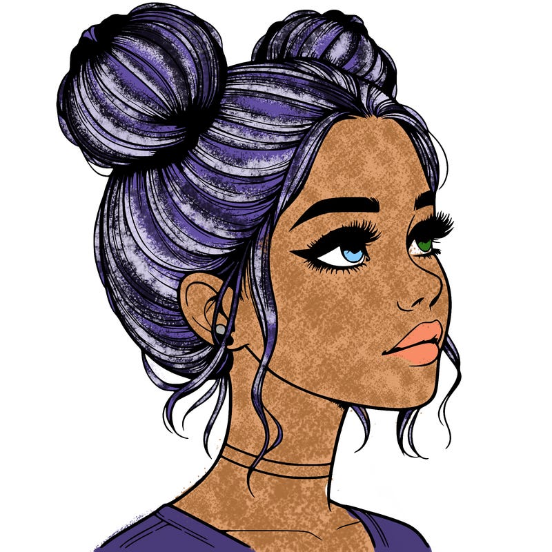 realistic girl with buns on the top of her head