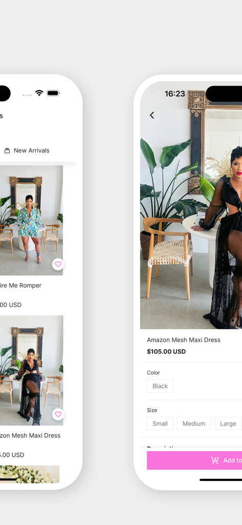 FashionFreakssss - Interfaccia dell'app di shopping FashionFreakssss che mostra abbigliamento alla moda e dettagli del prodotto