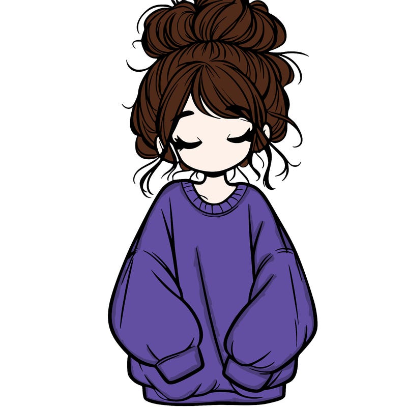 girl with baggy sweatshirt and messy bun