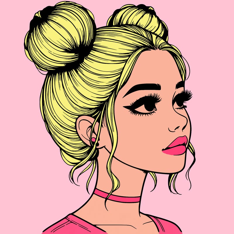 realistic girl with buns on the top of her head