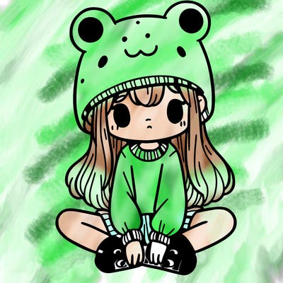 a girl wearing a frog hat and some frog socks
