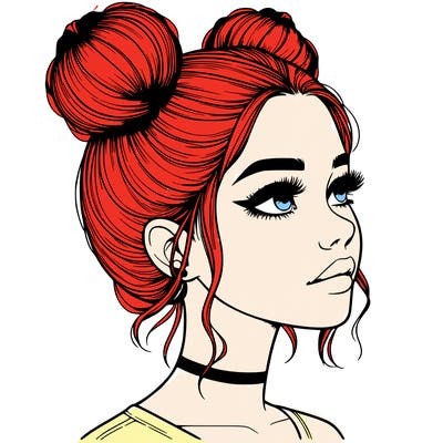 realistic girl with buns on the top of her head