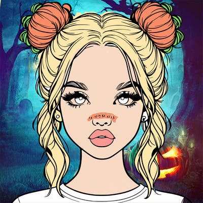 realistic girl with two buns in hair and lips