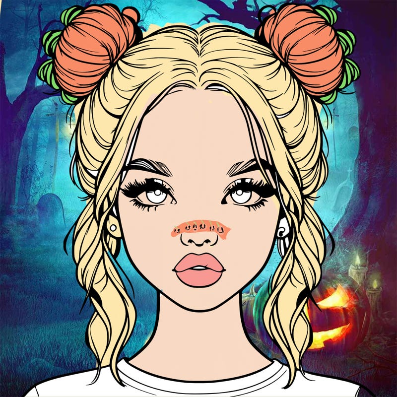 realistic girl with two buns in hair and lips