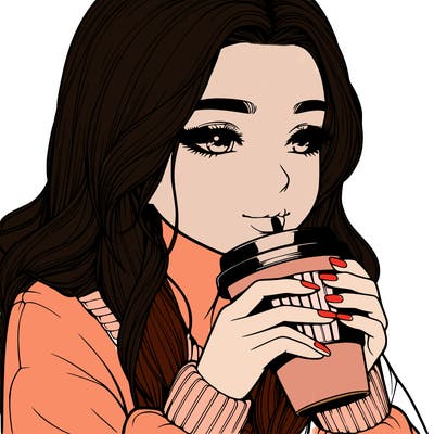 realistic girl drinking coffee