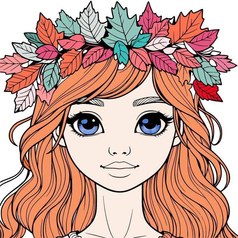 realistic girl with fall leaf crown