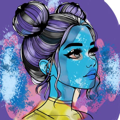 realistic girl with buns on the top of her head