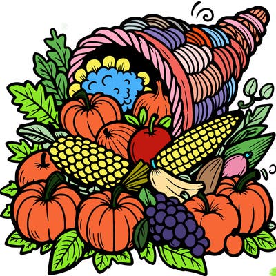 a cornucopia spilling out autumn fruit%2c vegetable