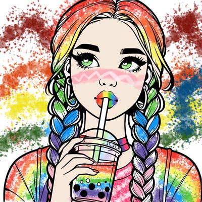 realistic girl with braided hair drinking boba