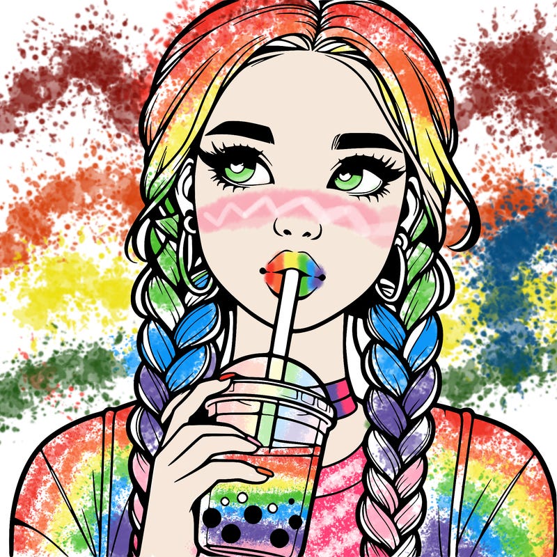 realistic girl with braided hair drinking boba