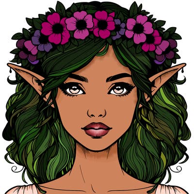 realistic female elf with flower crown