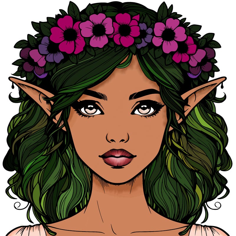 realistic female elf with flower crown