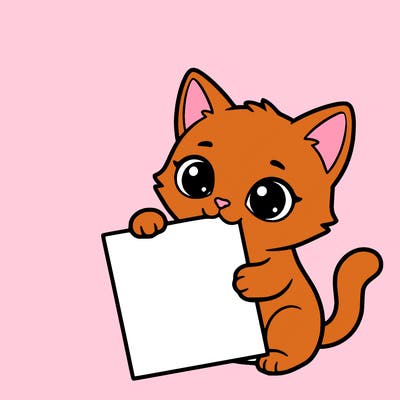 a small cat with a blank sheet of paper in its hand. the cat is sooooooo cute!