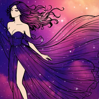 realistic woman in dress flowing the the wind