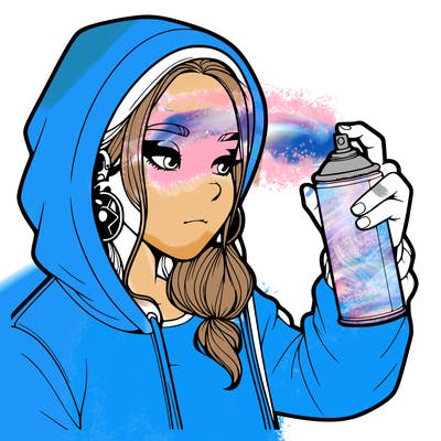 a realistic girl, spray painting