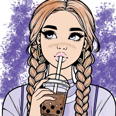 realistic girl with braided hair drinking boba