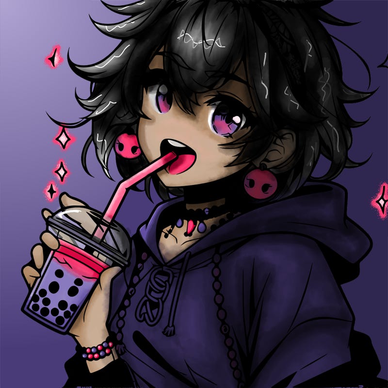 hot baddie anime girl drinking boba and biting the straw