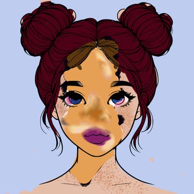 realistic girl with two buns on top of her head