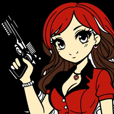 a pretty girl  with a  gun