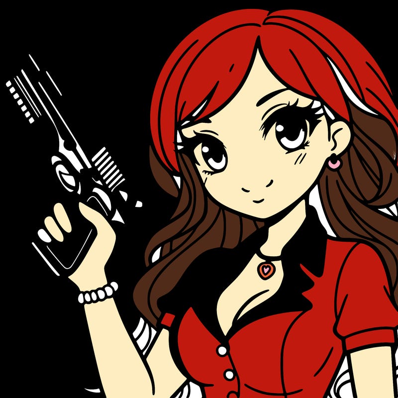 a pretty girl  with a  gun