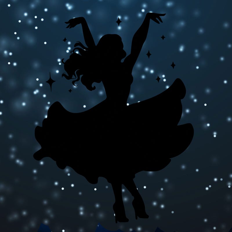 dancer dancing with a shimmery costume on realistic