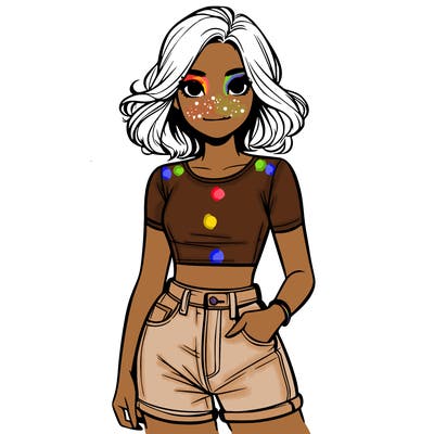 realistic girl with crop top and jeans shorts