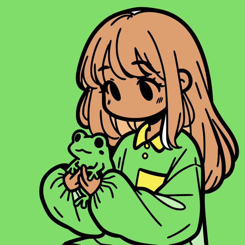 girl with long hair and a oversized shirt. and she is holding a frog