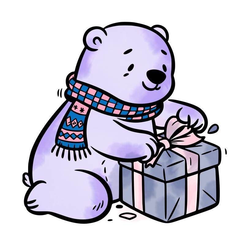 polar bear wrapping a present