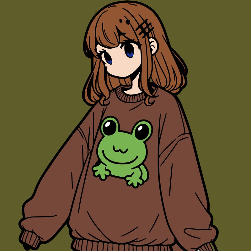 girl wearing frogging sweatshirt
