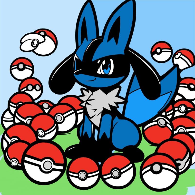 lucario with pokeballs around it