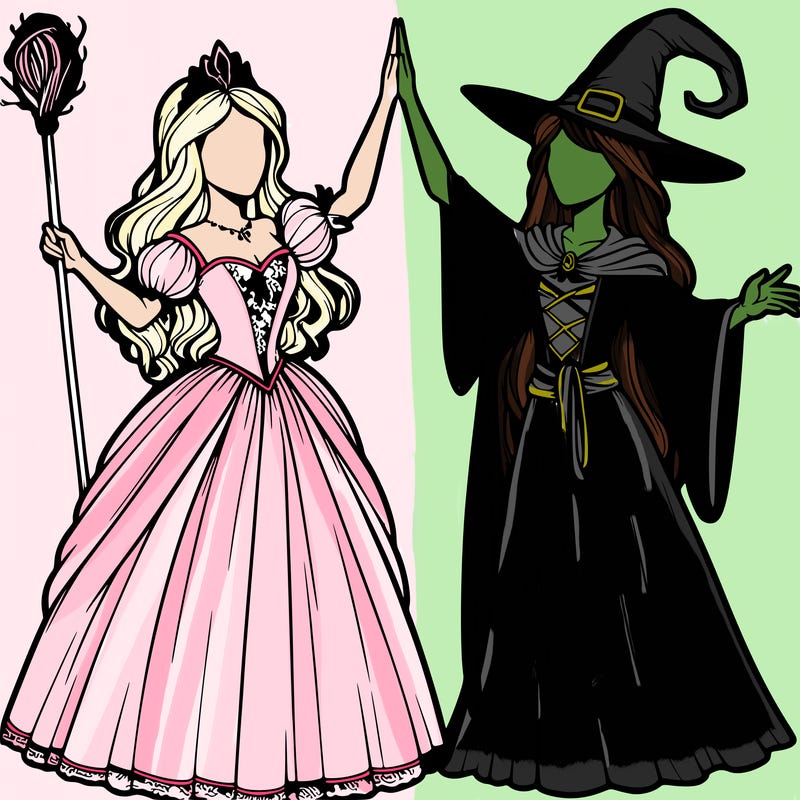 detailed realistic split of a princess and a witch