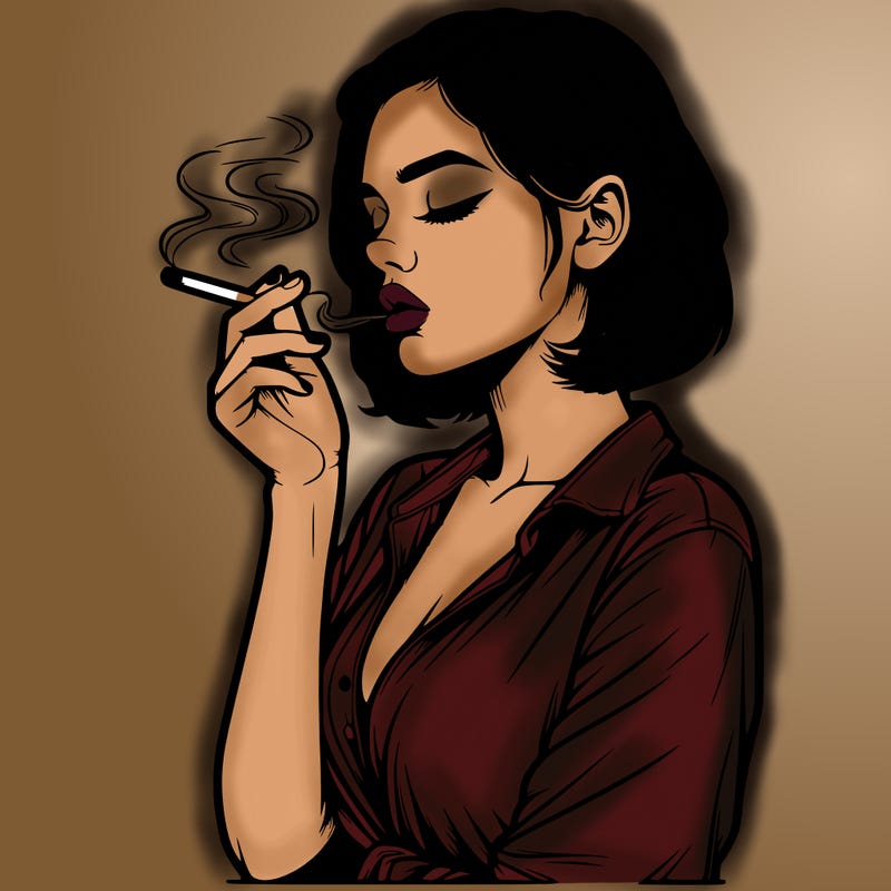 realistic girl smoking in a dress