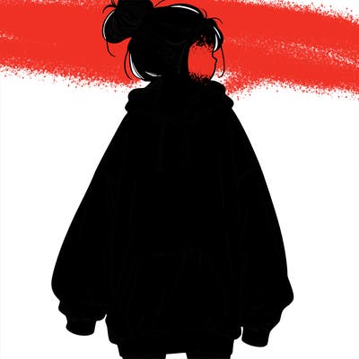 realistic girl with a oversized sweatshirt on and a bun