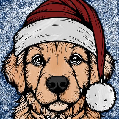 realistic dog with a christmas hat