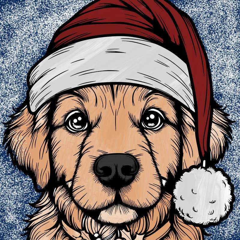 realistic dog with a christmas hat
