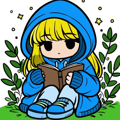 girl in oversized hoodie reading a book
