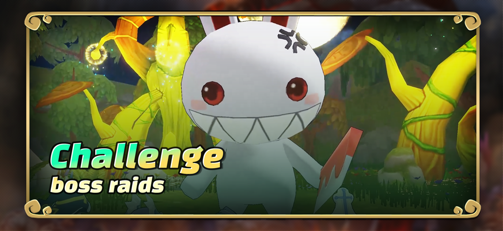 Un jefe monstruo conejo de dibujos animados con un cuchillo en una incursión de jefe de SealM on CROSS