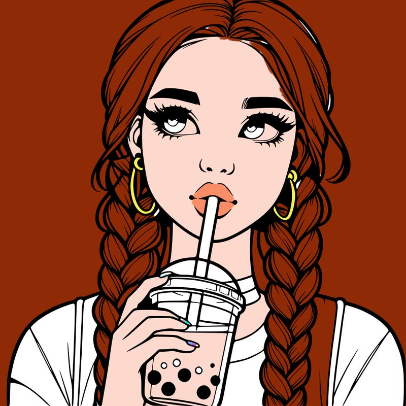 realistic girl with braided hair drinking boba