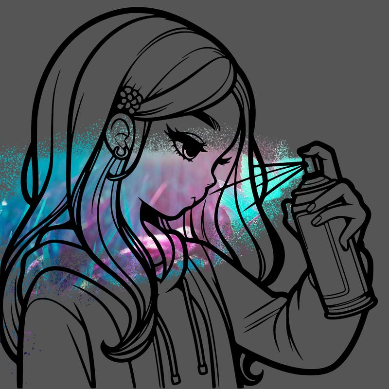 a realistic girl spray painting