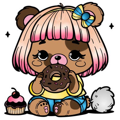 girl bear eating a donut
