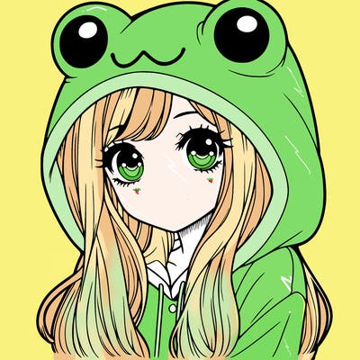 a pretty girl wearing a frog hoodie portrait with long hair