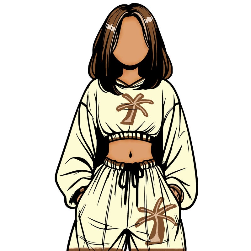 realistic girl faceless with baggy pants and a crop top