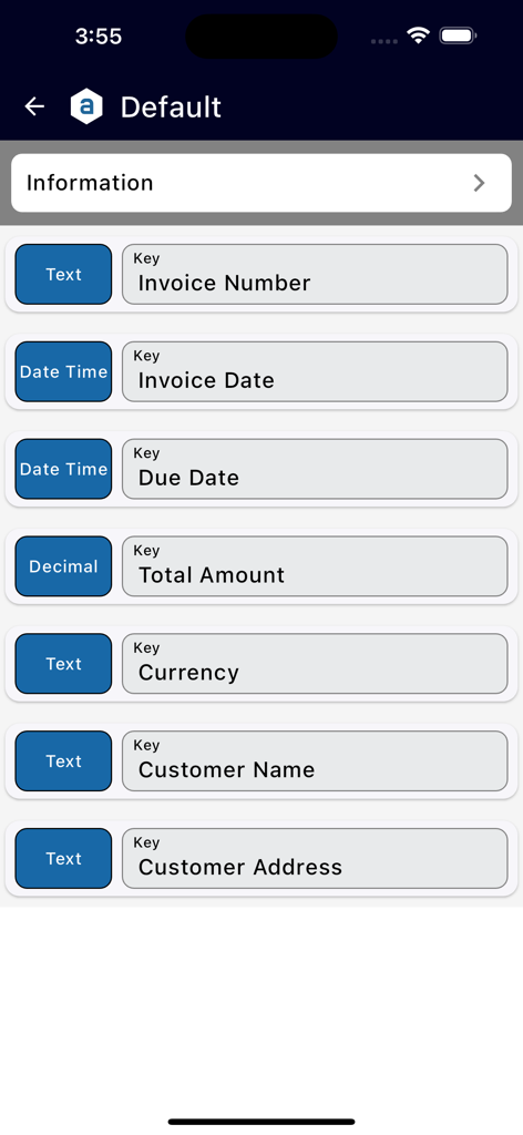 Antelope AI Capture - Antelope AI Capture app screen displaying editable invoice data fields including invoice number date and total amount