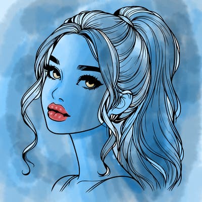 realistic girl with a ponytail on her hair and lips