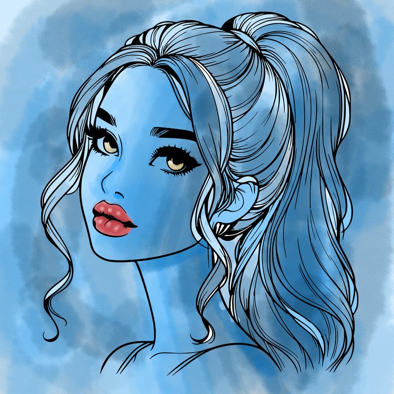 realistic girl with a ponytail on her hair and lips