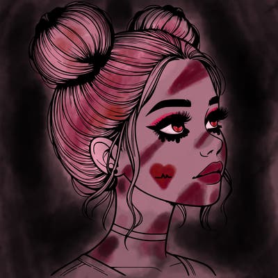 realistic girl with buns on the top of her head