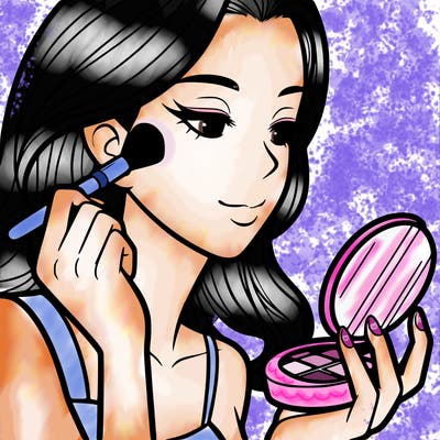 little girl putting on makeup